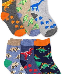 Jefferies Socks Boys' Jefferies Socks Boy's Dinosaur Pattern Cotton Crew Socks 6 Pack